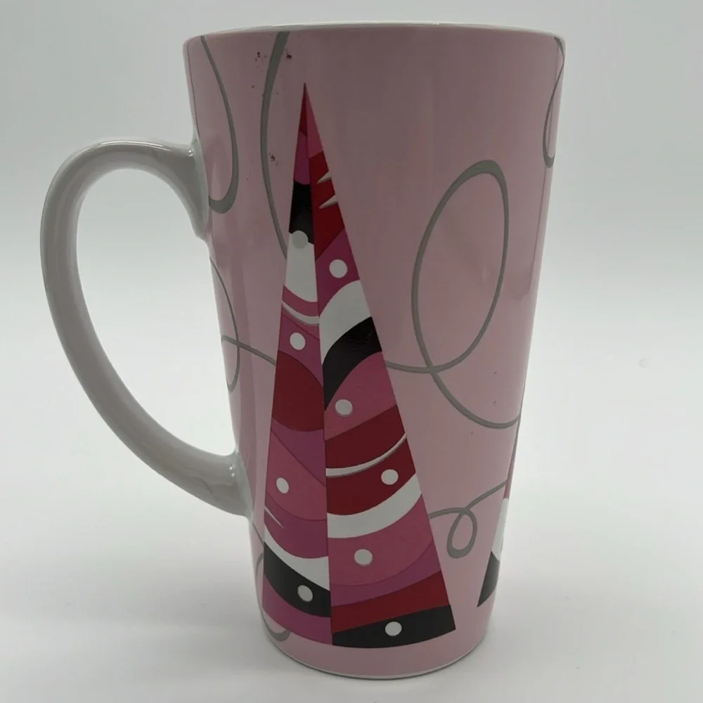 Starbucks Coffee 2004 Pink Holiday Christmas Tree Tall Ceramic Mug Cup - Picture 5 of 11